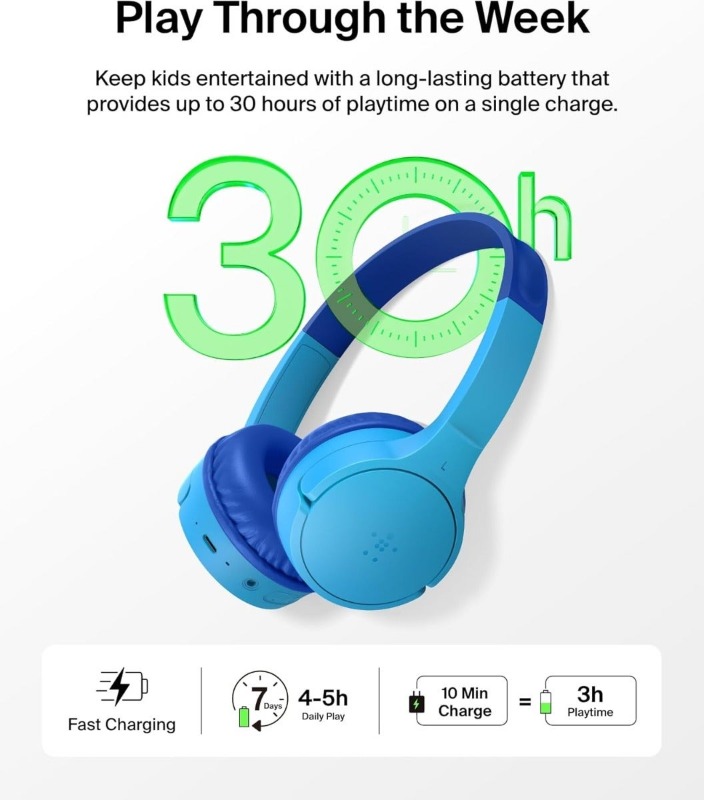 Belkin SoundForm Mini Kids Wireless Headphones - Blue (BL-HS-BT-D002-BLU) photo 3