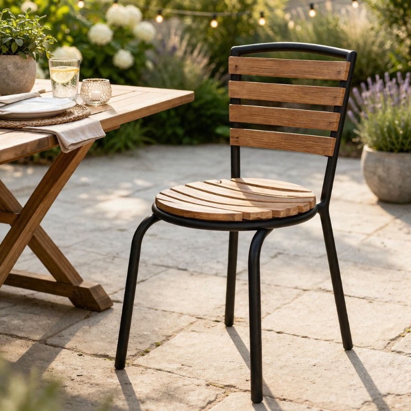Slatted Wood Outdoor Dining Chair photo 2