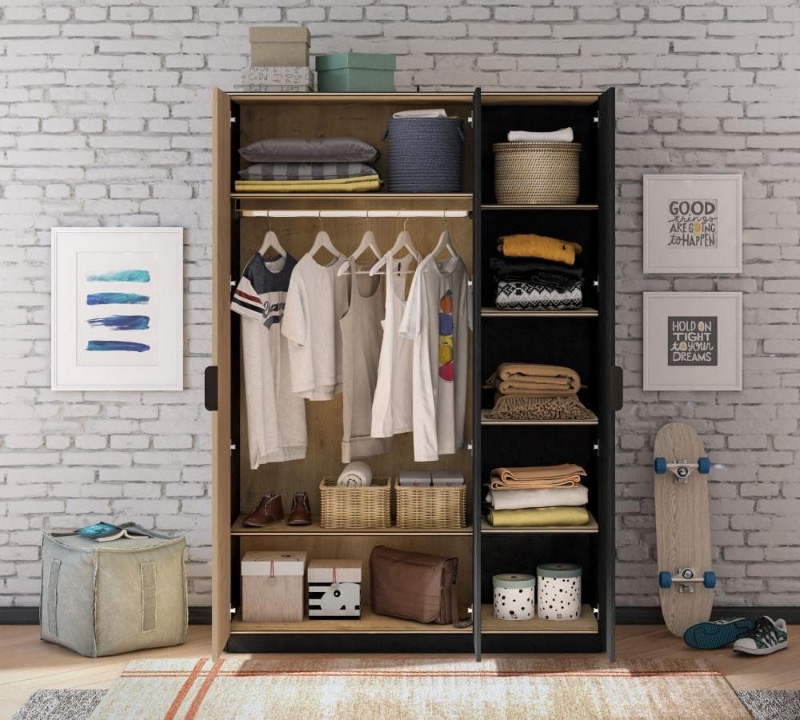 Black 3 Doors Line Wardrobe 137x53x197 Cm photo 2