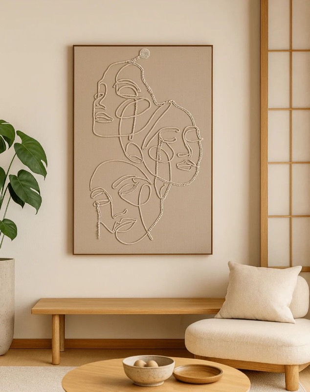 3D Abstract Face Line Wall Art With Pearl Detailing photo 3